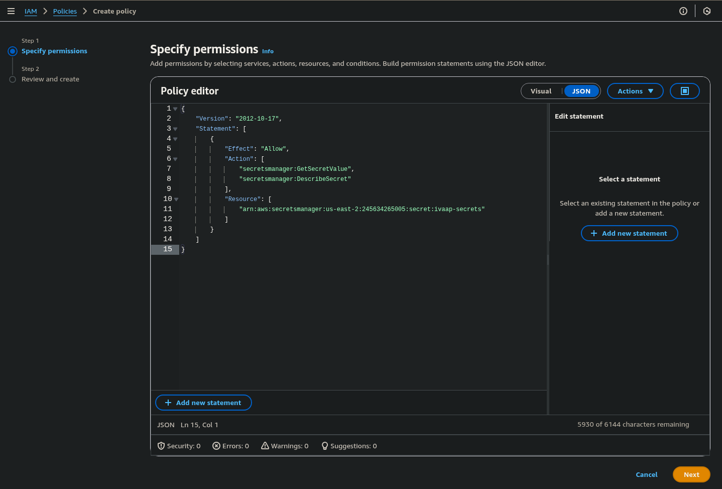 AWS Permission Policy Example